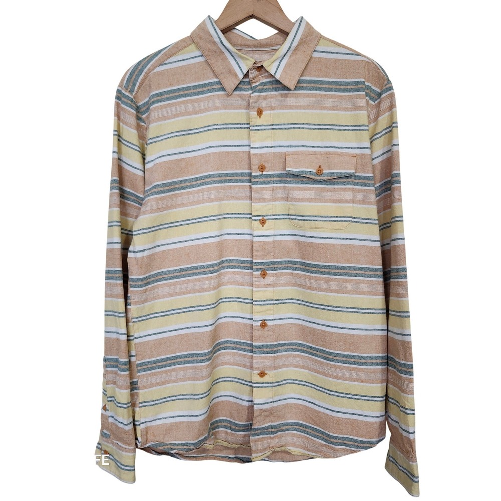 United By Blue Impact Collection Button Down Shirt Men Med Orange Striped Hemp